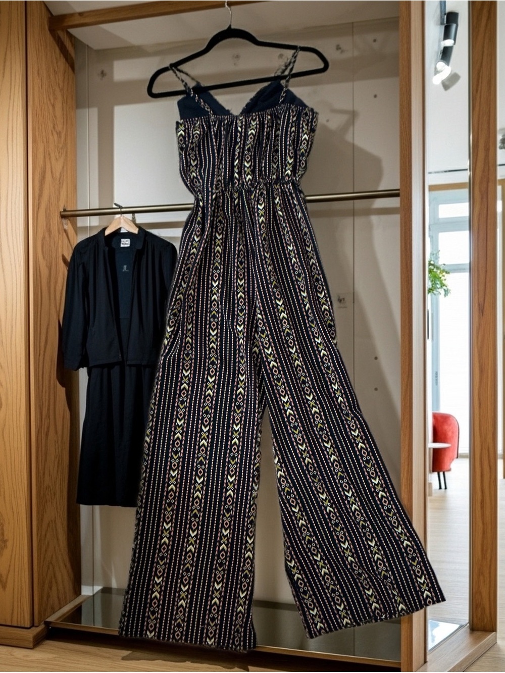 J for Justify Navy & Cream Striped Wide-Leg Jumpsuit, Small - Picture 2 of 5